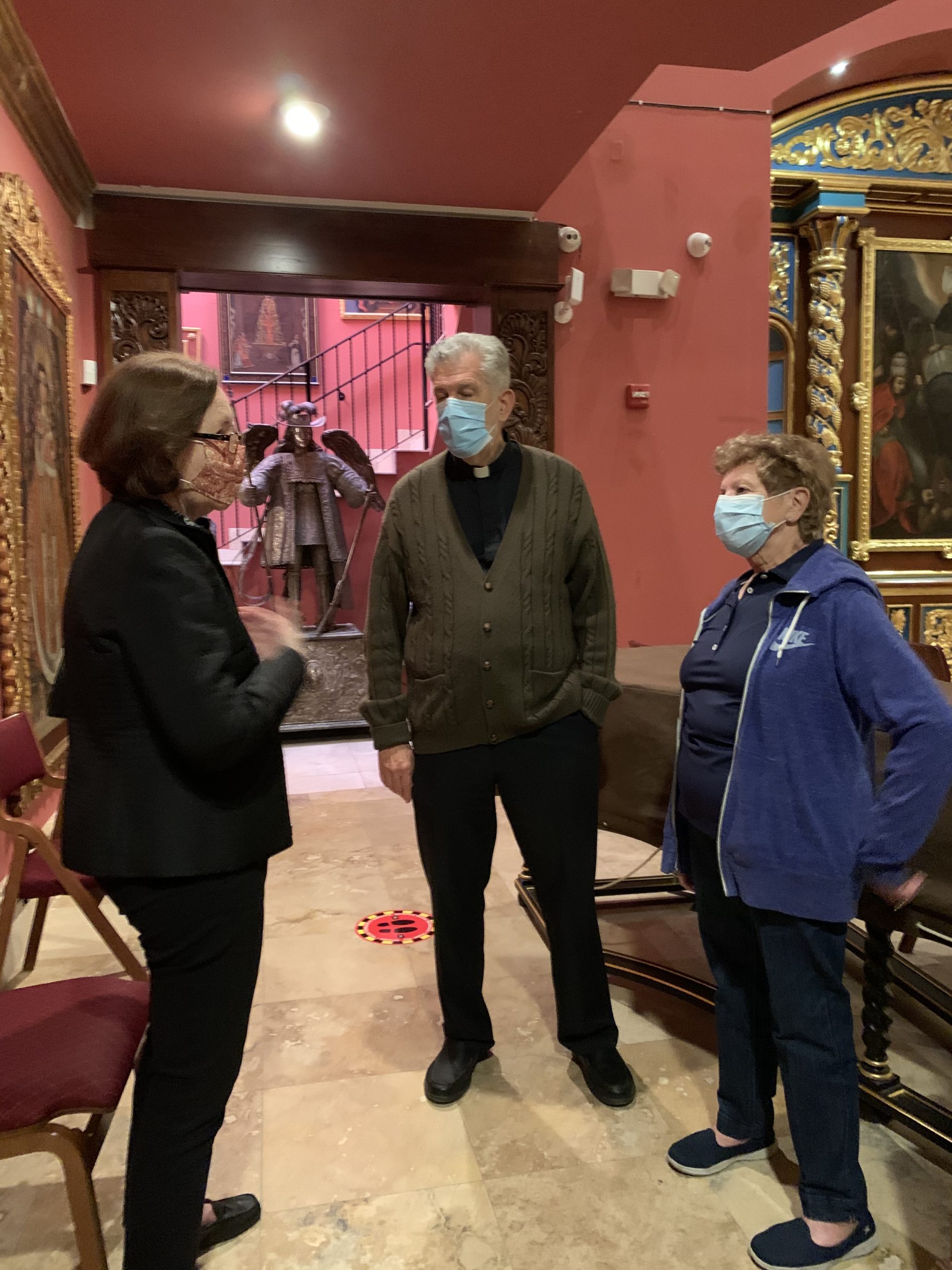 (L-R) Visitor, Father Menendez and Dr. Carol Damian. The Chapel of La Merced, Miami