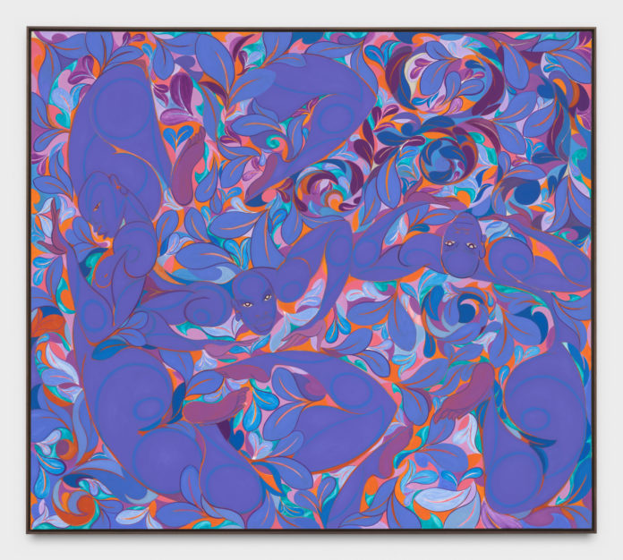 Tunji Adeniyi-Jones Triple Dive Violet II, 2022 Oil on canvas 80 x 90 inches