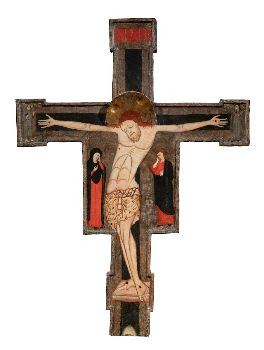 Painted Cross ca. 1295, Umbrian-Marches Master, tempera, gold and silver on panel, 63x46.8”