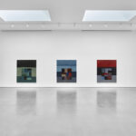 Wall Landline Dark Glade, 85 x 75 x 2 1/8 inches, Oil on aluminum, 2022, Wall Landline Red, 85 x 75 x 1 5/8 inches, Oil on aluminum, 2022, (right) Wall Landline Tappan, 85 x 75 x 2 1/8 inches, Oil on aluminum, 2022, ©Sean Scully; Courtesy Lisson Gallery