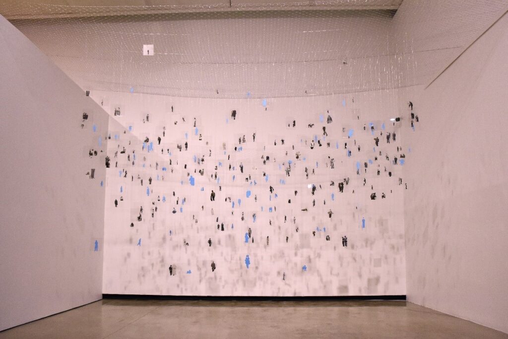 Nereida Dusten, Azul celeste 2 / 2024 instalación collage, 300 x 300cm