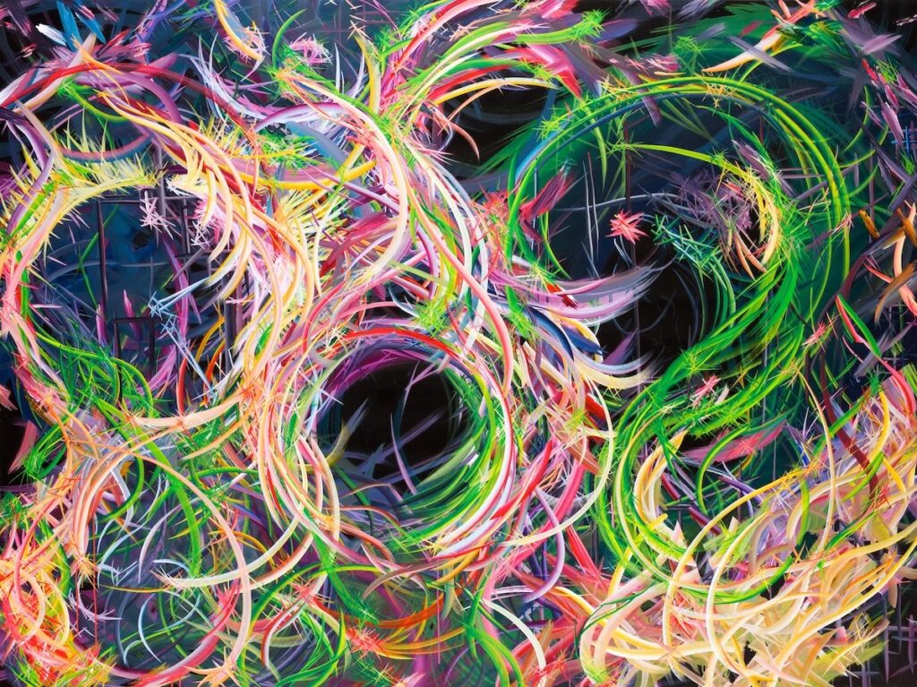Michael Carini The Hitchhikers- Take Us To Wonderland (Alicinner) 2024 Acrylic on Canvas 72in x 96in.