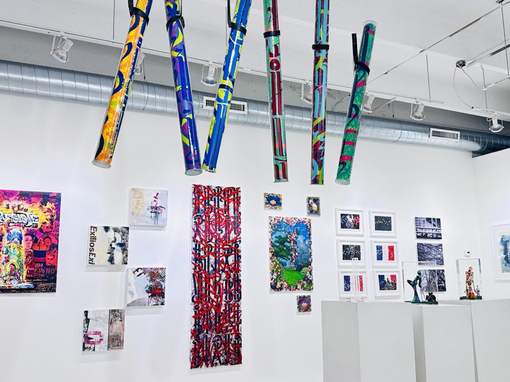 Unspeakable, 2025 Mixed Media Installation, glass cylinders and painting on canvas VIEW