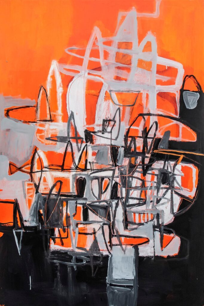 Carlos Davila-Rinaldi Ruckus, 2020 Acrylic, Tar Gel & Marble Dust on canvas 72 x 48 in.