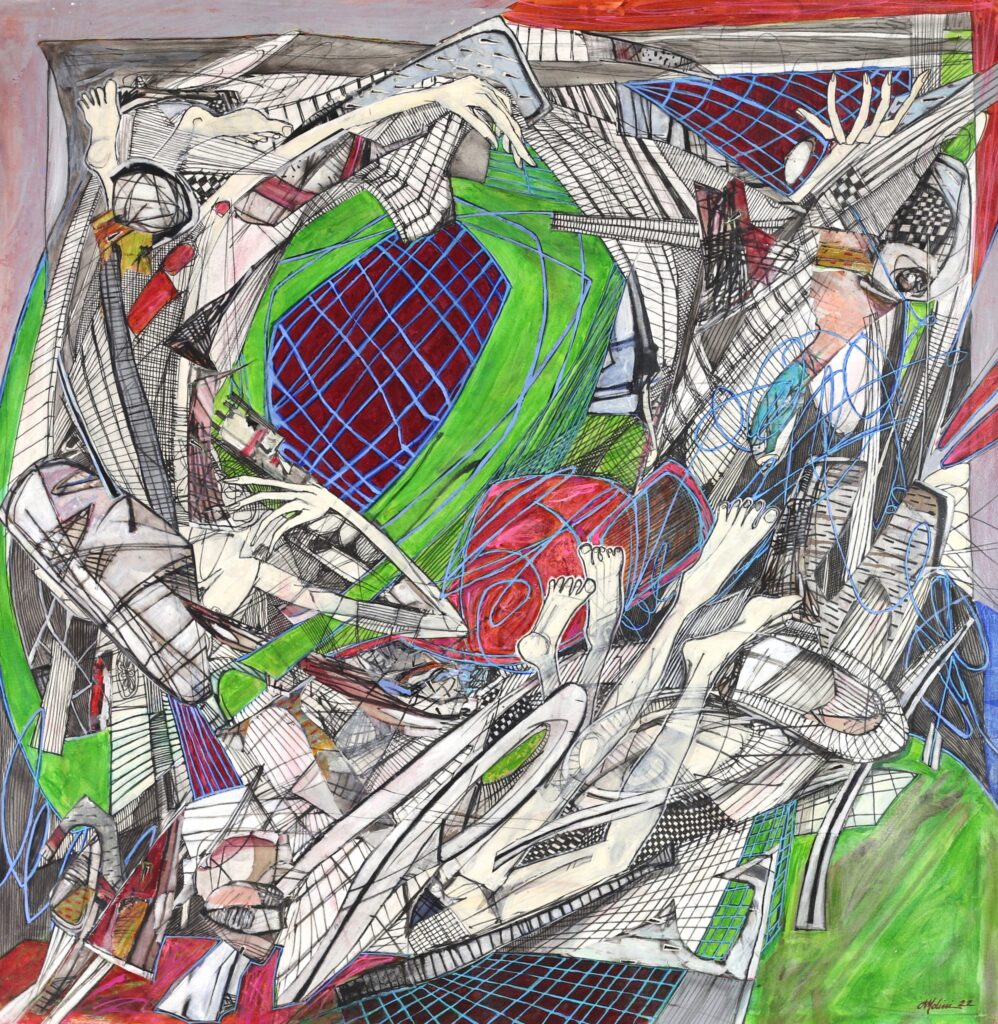 Annelisse Molini The Lost Philosophy 2022 Acrylic/ink/oil pastels/collage on canvas 59in X 60in