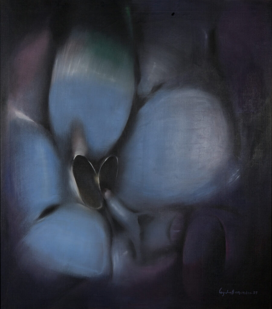 Agustín Fernández, Le Fleur Bleue, 1959, Oil on linen, 40 x 35 inches, Gift of Joe Novak, FIU 2005.008