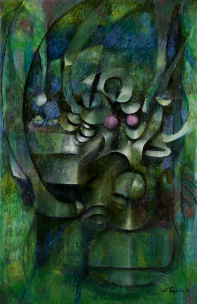 Agustín Fernandez, Naturaleza Muerta y Follaje, 1956, Oil on canvas, 51 x 35 inches, Gift of Jose Martinez Cañas, MET 77.10.8