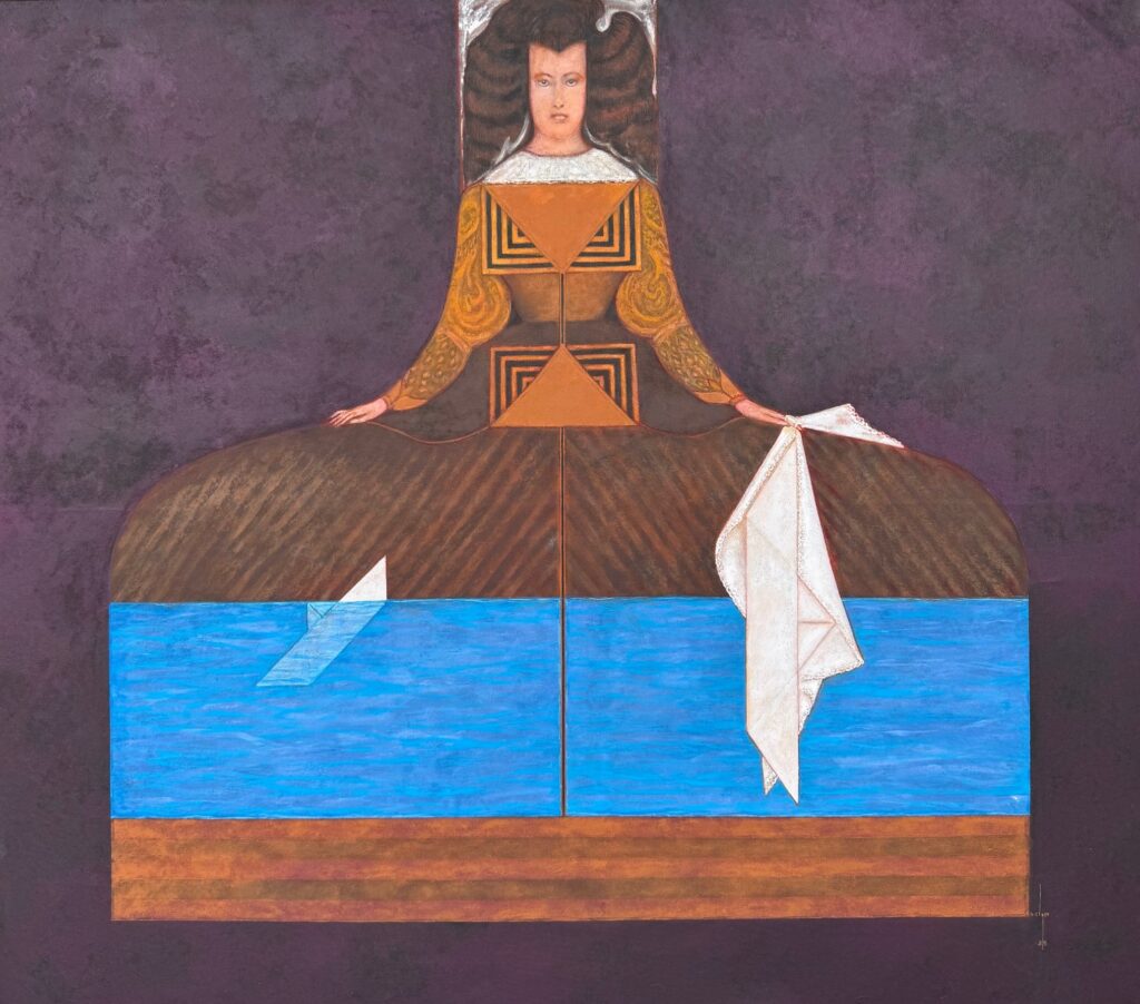 Cepp Selgas, Fuga y destino, 2025, acrílico sobre lienzo, 48" x 54"