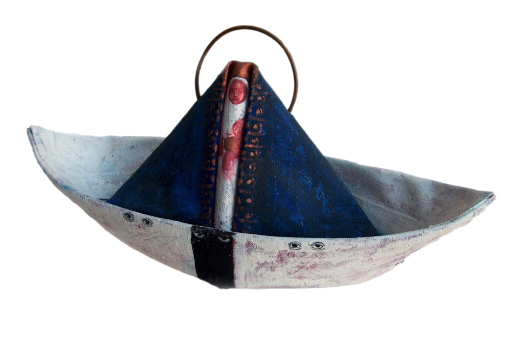 Cepp Selgas, Virgen de la Caridad III - Bote, 1987, acrílico sobre lienzo doblado, 5.5" x 12 x 5.5"