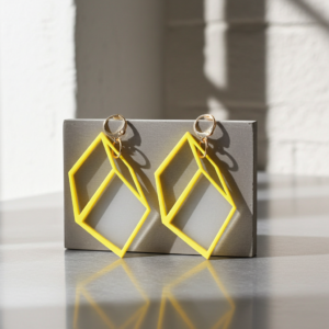 Cube yellow acrylic plexiglass earrings
