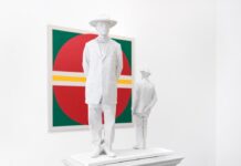 Galerie Nordenhake Samson Kambalu, Red Country Crosser, 2022, acrylic on canvas, 120 x 120 cm